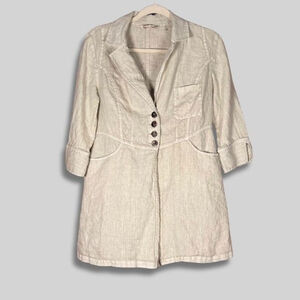 Soft Surroundings Eza Jacket Linen Notch Collar Button Front 3/4 Sleeve Cream L